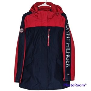 Tommy Hilfiger Coat Womens Sz L 3 In 1 All Weather System Red Blue Color Block